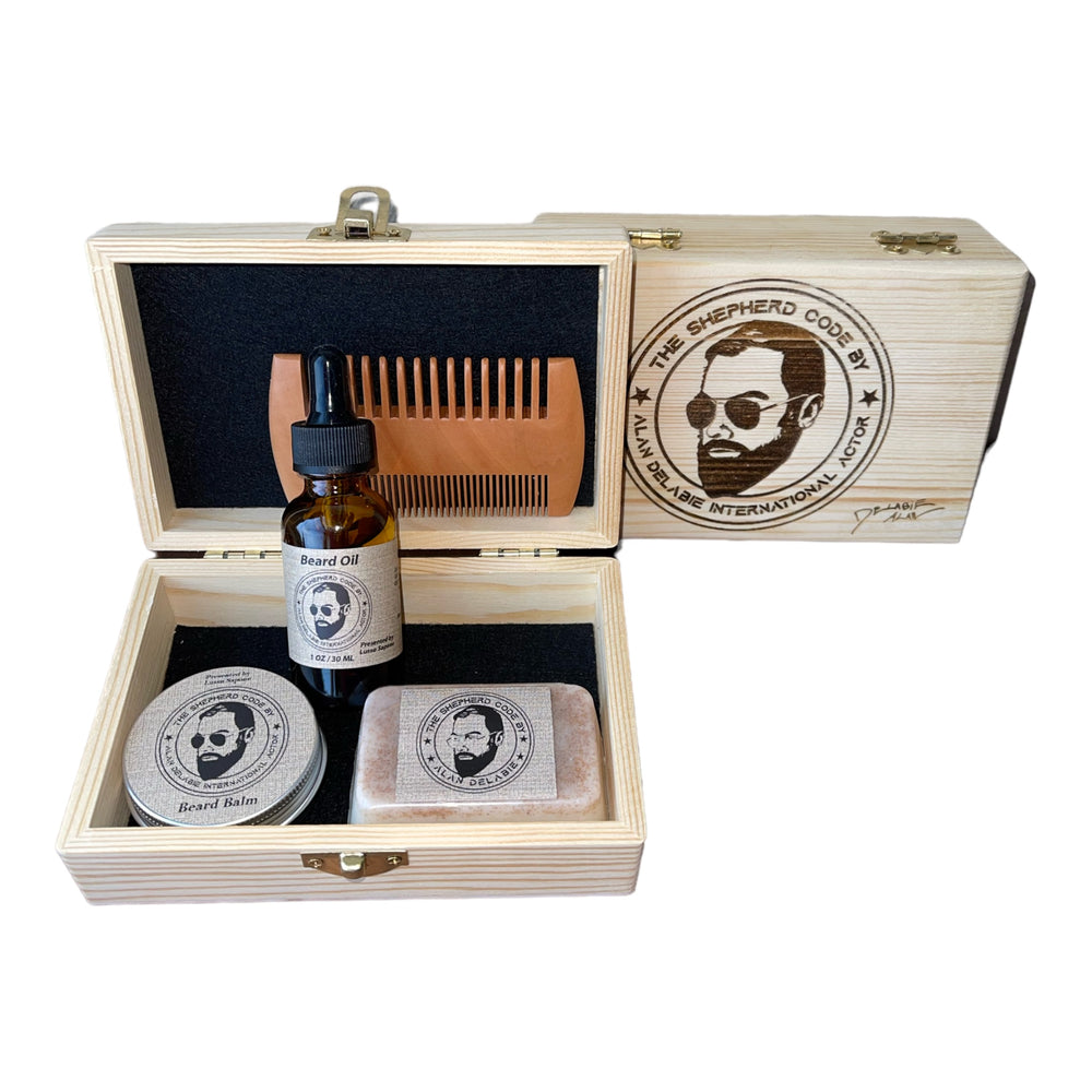 Shepherd Code Small Box Set | Contains Beard Balm, Beard Oil, Natural Soap, Beard Comb | By Lusso Sapone