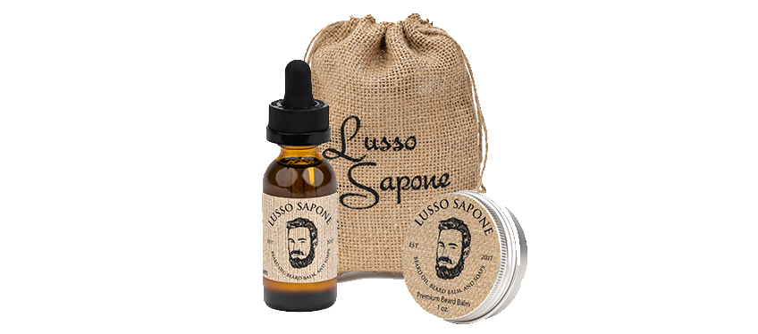 Beard Care Kit. Includes: Beard Oil, Beard Balm, and Reusable Burlap Sack