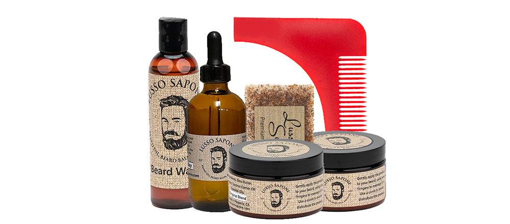 Beard Care Kit Includes: 4 oz Beard Oil, 4 oz Beard Balm, 4 oz Wax, 4 oz Beard Wash, Soap & Beard Shaping Comb