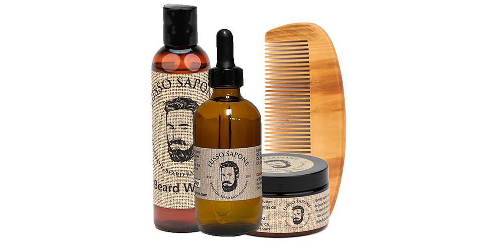 
                  
                    Beard Care Kit Includes: 4 oz Beard Oil, 4 oz Beard Balm, 4 oz Beard Wash & Wood Beard Comb
                  
                